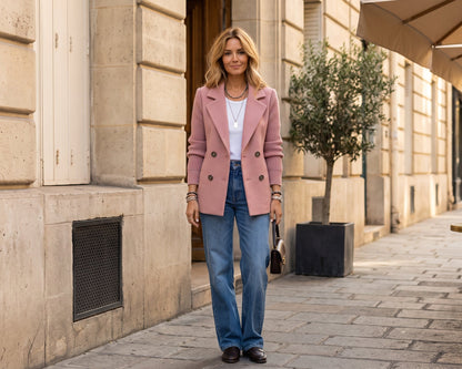 Veste Blazer Élégante à Double Boutonnage & Manches en Maille