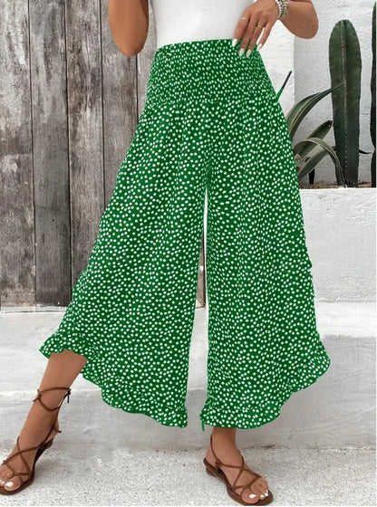 "Pantalon Large Taille Haute à Pois – Style Bohème Chic"
